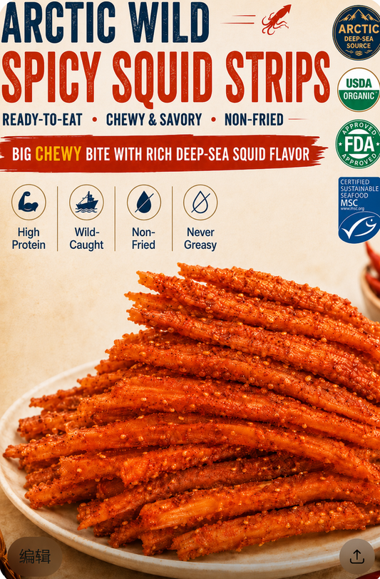Arctic Deep-Sea Squid Ready-to-Eat Hand-Torn Squid Strips-9SLL